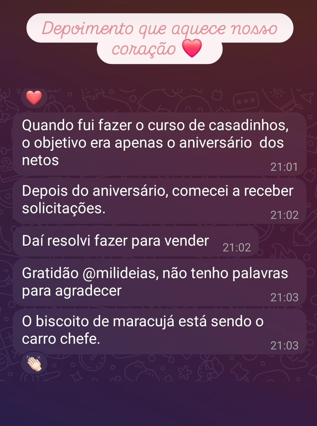 Depoimento de aluna — Biscoitos Mil Ideias